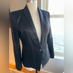 Helmet Lang Women's Lined Black Linen  Blazer with Leather shawl collar